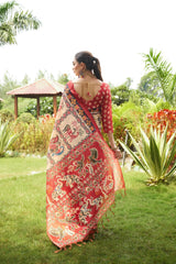 Light Beige Patola Print Soft Tussar Silk Saree - kalyanja