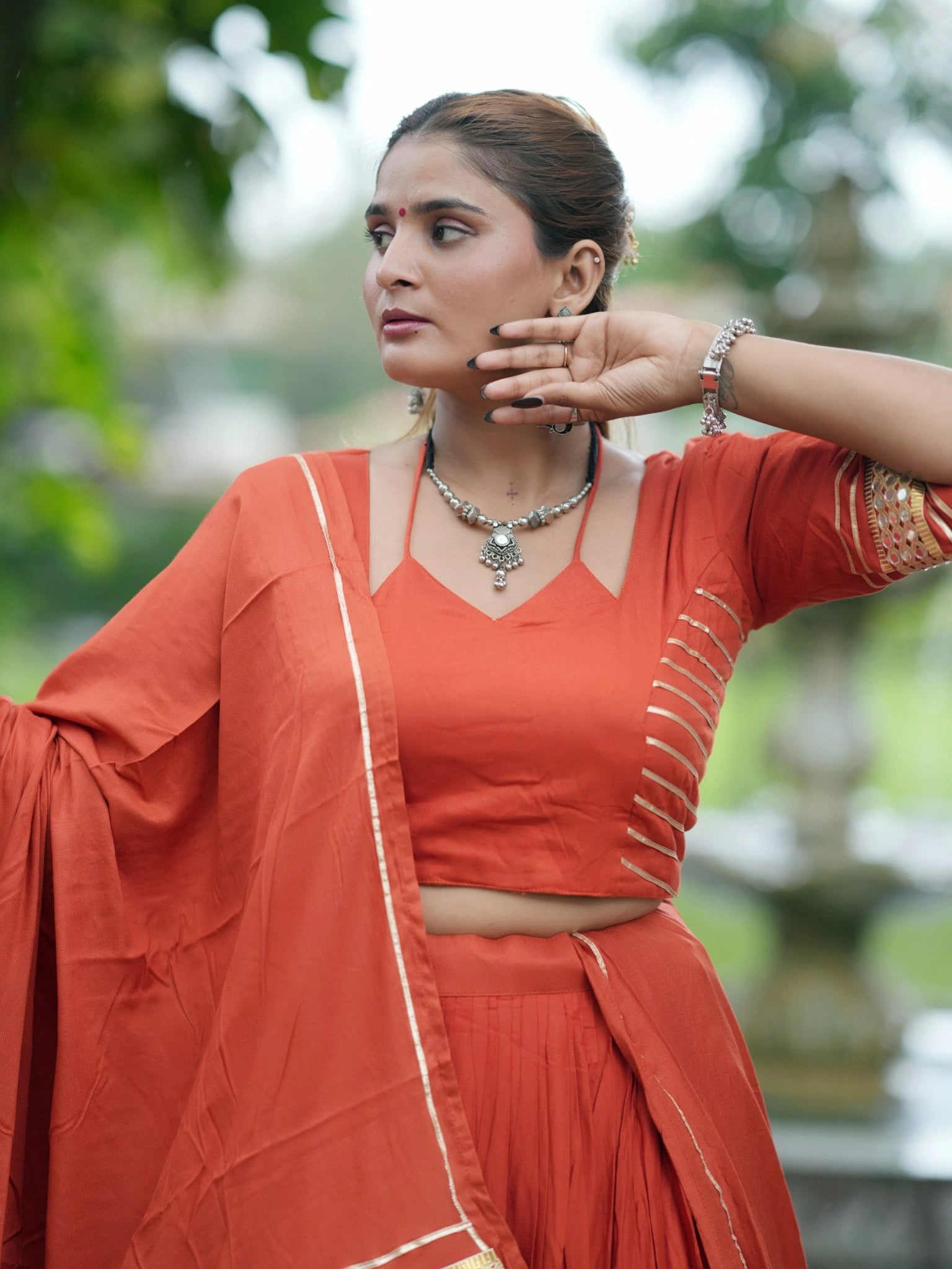 Light Orange Gota Patti Lehenga Side Close Up – KL197 – Kalyanja
