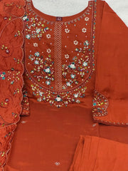 Light Orange Multi Thread Embroidered Kurti Marina Silk Blend KK110 - Flat Lay Set