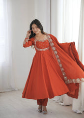 Light Orange Anarkali Hem Detail Sequins KU274 Kalyanja