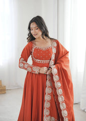 Light Orange Anarkali Suit Multiple Views KU274 Kalyanja