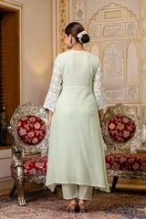Light Pastel Green Anarkali Suit Half-Body V-Neck View – KU261