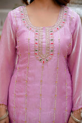 Light Pink Beads Work Suit – Fabric and Texture Close-up View