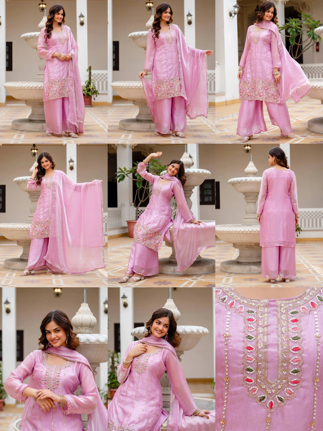 Light Pink Beads Work Suit – Full Look with Dupatta Draping Style