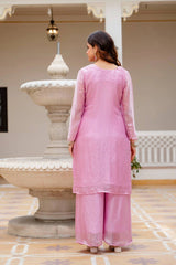 Light Pink Beads Work Suit – Straight Silhouette with Palazzo Bottom