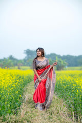 Red Madhubani Silk Saree
