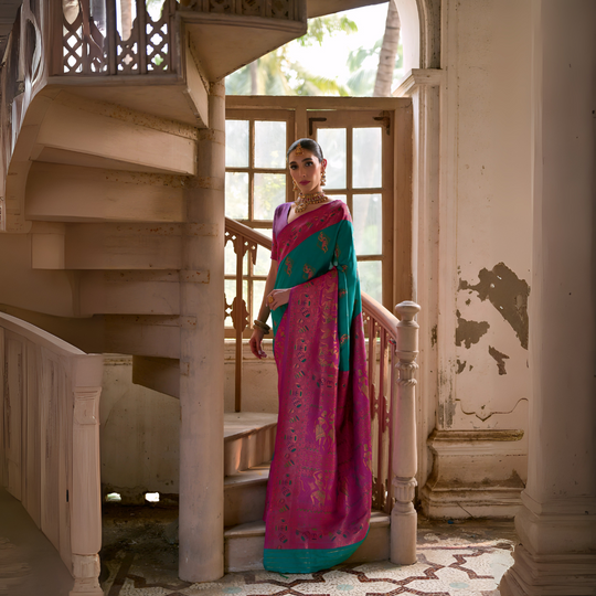 Rama Blue Zari Weaving Banarasi Silk Saree