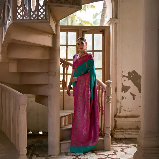 Rama Blue Zari Weaving Banarasi Silk Saree