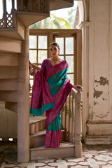 Rama Blue Zari Weaving Banarasi Silk Saree