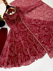 Maroon Faux Georgette Bandhani Suit KU258 dupatta sequin zari border