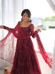 Maroon Bandhani Print Suit KU258 model with dupatta Navratri look