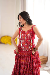 Maroon Digital Print Garba Lehenga Close Pose – KL204 – Kalyanja