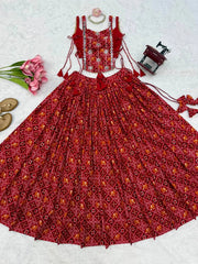 Maroon Navratri Lehenga Full Set Flat Lay – KL204 – Kalyanja