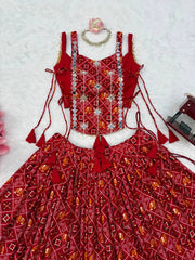 Maroon Thread Mirror Lehenga Choli Front Detail Flat Lay – KL204 – Kalyanja