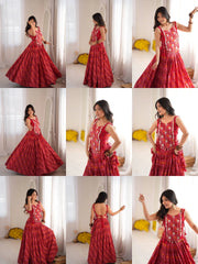 Maroon Digital Print Mirror Work Lehenga All Angles Collage – KL204 – Kalyanja