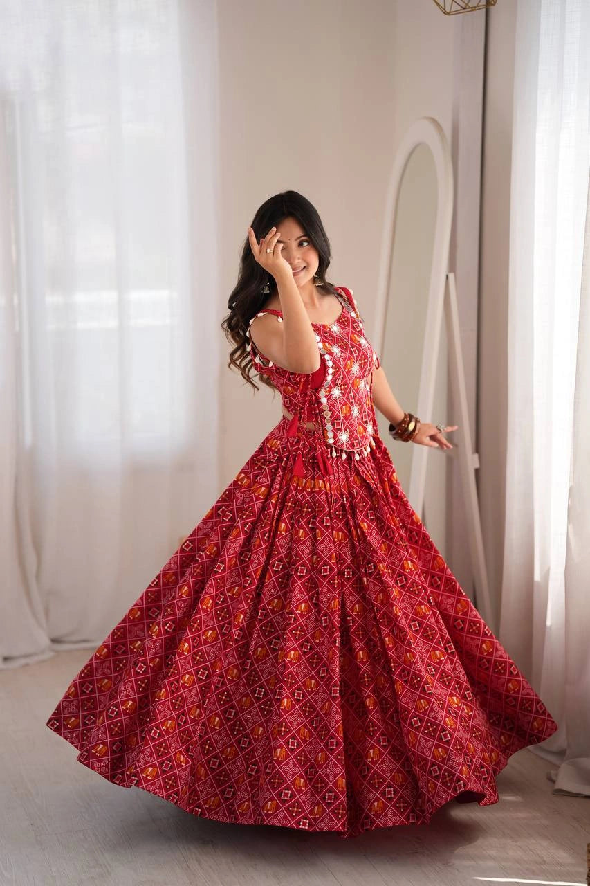 Maroon Thread Embroidered Lehenga Spinning Flair Side View – KL204 – Kalyanja