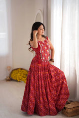 Maroon Digital Print Garba Lehenga Full Length Second Model – KL204 – Kalyanja