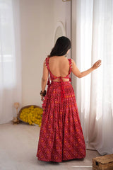 Maroon Rajasthani Print Lehenga Another Model Pose – KL204 – Kalyanja