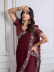 Maroon Georgette Saree Sequin Border Classic