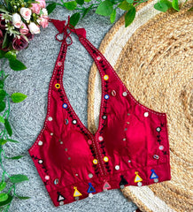 Maroon Multi Thread with Mirror Work Blouse – Kalyanja KB44