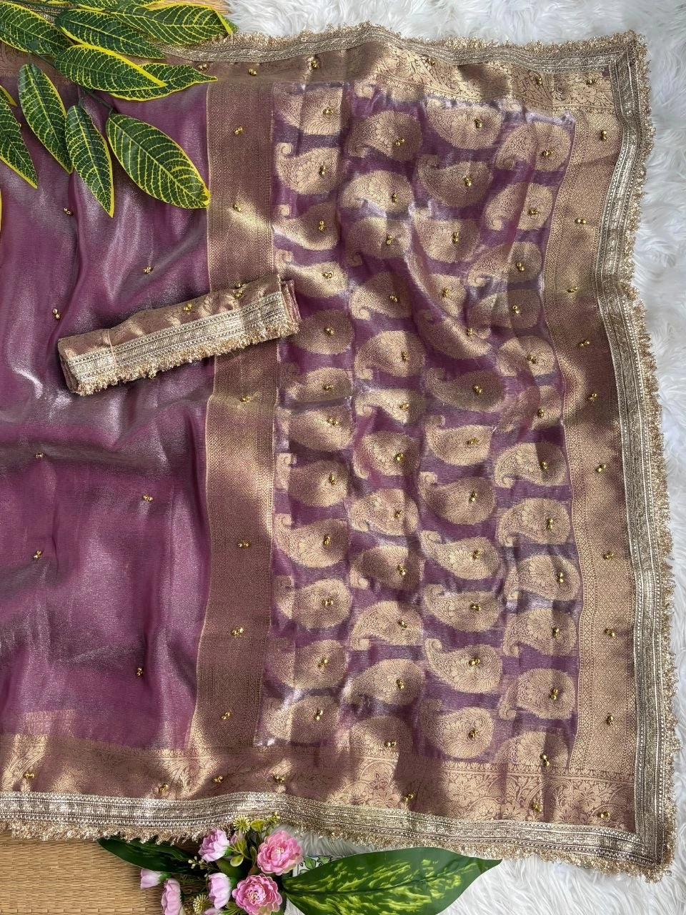 Mauve Ghungroo Saree – Zari Border Detail KS405