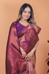 Mauve Pink Zari Weaving Saree – back pallu view – KS396