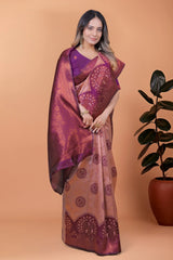 Mauve Pink Zari Weaving Saree – 3/4 view – KS396