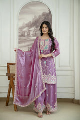 Mauve Sequins Embroidered Palazzo Suit Kalyanja KU253 full length with dupatta