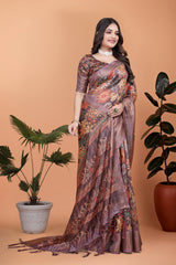 Mauve Premium Crystal Saree Upper Body Zari Border Close-Up | Kalyanja KS367