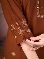 metallic brown multi thread embroidered coord set kalyanja kc13 round neck close up