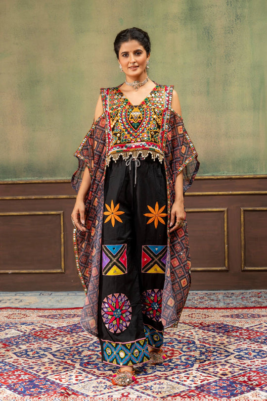 Multicolor Embroidered Coord Set Faux Georgette Kaftan Mirror Work Kalyanja KC18