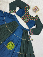 Multicolor Embroidered Mirror Work Lehenga flat lay all pieces set – Kalyanja KL166