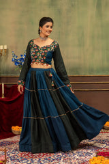 Multicolor Mirror Work Lehenga front standing sweetheart neckline view – Kalyanja KL166