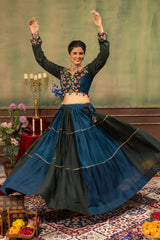 Multicolor Garba Lehenga 6 meter flair arms raised dance pose – Kalyanja KL166
