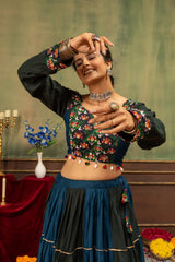 Multicolor Embroidered Lehenga garba dance expressive close-up – Kalyanja KL166