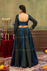 Multicolor Mirror Work Lehenga U-back full sleeve choli back view – Kalyanja KL166