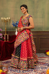 Multicolor Kutchi Lehenga Side View Faux Georgette KL178