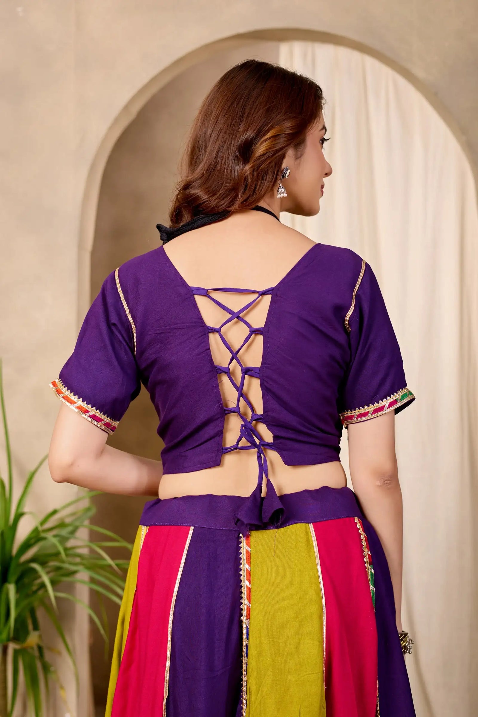 Multicolor Lehenga Back Dori Lace Up Detail Close Up KL177