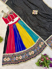 Rayon Blend Patola Lehenga Choli Dupatta full set flat lay – KL206