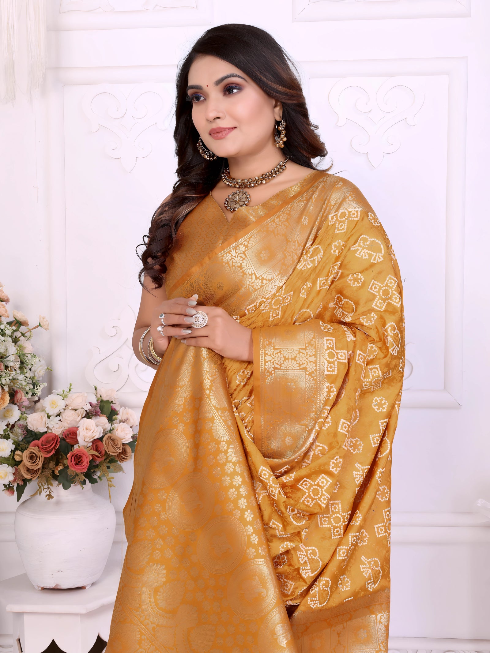 Mustard Yellow Zari Weaving Soft Satin Silk Saree