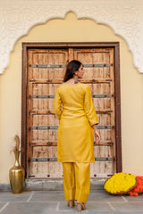 Mustard Yellow Beads Work Suit model shot 20 – Kalyanja KU296