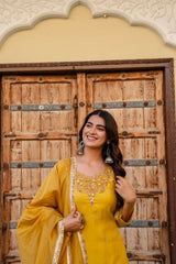Mustard Yellow Beads Work Suit flat lay or detail shot 23 – Kalyanja KU296