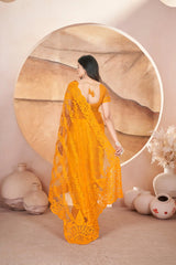 Mustard Yellow Embroidered Saree Wedding | Butterfly Net | KS391 | Kalyanja