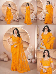 Mustard Yellow Embroidered Saree Collage | Butterfly Net | KS391 | Kalyanja