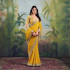 Yellow Embroidery Work Georgette Saree