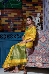 Mustard Yellow Zari Work Soft Tussar Silk Saree - kalyanja