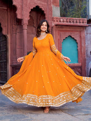 Mustard Yellow Anarkali Suit Twirling Flair Party Wear Kalyanja KU277
