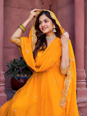 Mustard Yellow Sequins Suit Close-Up Embroidered Sleeve Detail Kalyanja KU277