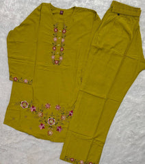 Mustard Yellow Thread Embroidered Coord Set back view Kalyanja KC22