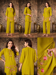 Mustard Yellow Thread Embroidered Coord Set multiple views collage Kalyanja KC22
